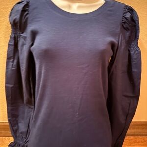 LOFT Rich Blue blouse with cute sleeves. Two different materials.